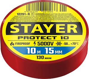 STAYER PROTECT-10, 15 мм х 10 м, 5 000 В, красная, изолента ПВХ, Professional (12292-R) STAYER PROTECT-10, 15 мм х 10 м, 5 000 В, красная, изолента ПВХ, Professional (12292-R)