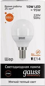 gauss 53110 Лампа GAUSS LED Elementary Globe 10W E 14 2700K