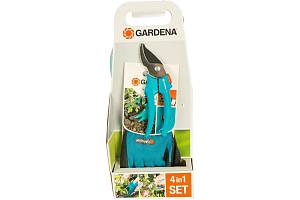 Комплект садовых инструментов базовый &quot;Домашнее садоводство&quot; (секатор, лопатка, совок для прополки, перчатки садовые) (Дисплей) Gardena
