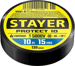 STAYER PROTECT-10, 15 мм х 10 м, 5 000 В, черная, изолента ПВХ, Professional (12292-D) STAYER PROTECT-10, 15 мм х 10 м, 5 000 В, черная, изолента ПВХ, Professional (12292-D)