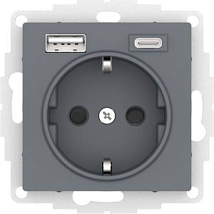 ATN000732 - AtlasDesign РОЗЕТКА 16А с 2 USB A+C, мех, ГРИФЕЛЬ