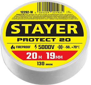 STAYER PROTECT-20, 19 мм х 20 м, 5 000 В, белая, изолента ПВХ, Professional (12292-W) STAYER PROTECT-20, 19 мм х 20 м, 5 000 В, белая, изолента ПВХ, Professional (12292-W)