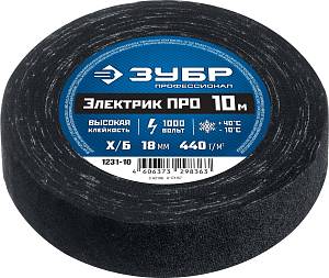 ЗУБР ЭЛЕКТРИК ПРО, 18 мм х 10 м, 1 000 В, черная, изолента х/б, Профессионал (1231-10) ЗУБР ЭЛЕКТРИК ПРО, 18 мм х 10 м, 1 000 В, черная, изолента х/б, Профессионал (1231-10)